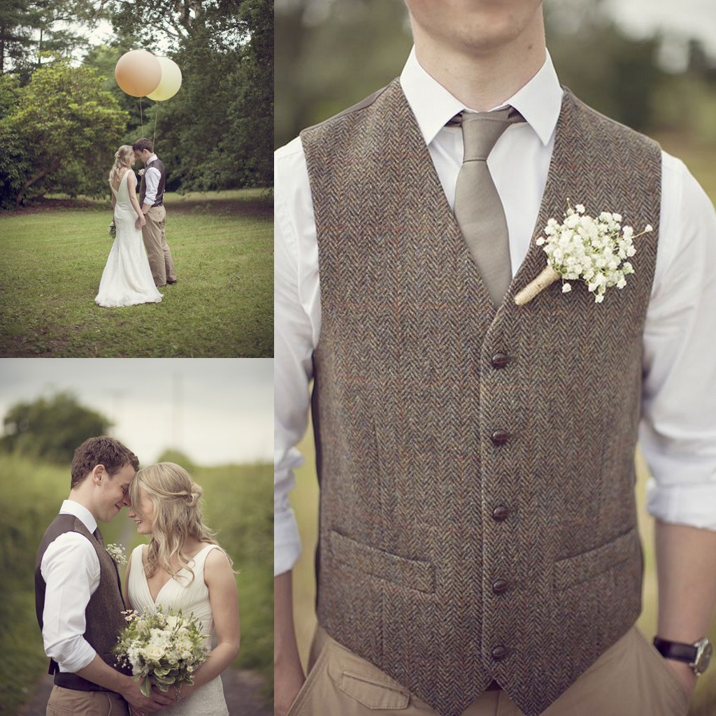 Groom Gilet Farm Wedding Wool Herringbone Tweed Vests Slim Fit Mens Suit Vest Moux de mariée Mabie de robe de mariée
