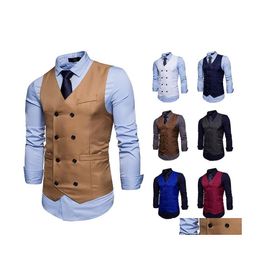Bruidegom Vesten Fashion Heren Formele Slim Fit Premium Business Suit Vest Knop Down aangepaste Double Breasted England Style Al6501 Drop Del Dh9zo