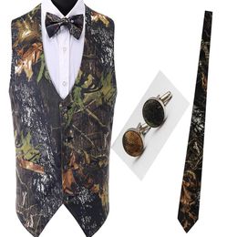 Vêtements de marié gilets de marié de chasse foncé ensemble de 4 pièces gilet de smoking camouflage gilets de mariage camouflage pour hommes foncés gilets de chasse camouflage 243N