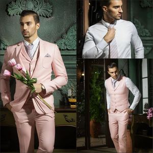 Bruidegom Wear Roze One Button GroomsMen Notch Revers Bruidegom Tuxedos Mannen Past Bruiloft / Prom / Diner Best Man Blazer (Jack + Broek + Tie + Vest)