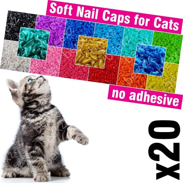 Toilettage 20pcs Capes à ongles doux pour les chats / * xs s m l couvrent la patte de patte de chat zet * /