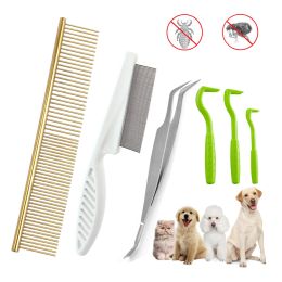 Toiletage 6 pièces To-outil de retrait de compagnie de compagnie de poils de poils de animaux de compagnie Pouigon de chien 2in1 Twezer Pet Relea Repoval Peigne pour le chat et le chien