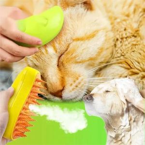 Brosse de toilettage pour chat, peigne de Massage pour chien, pulvérisation d'eau électrique intégrée, en Silicone souple, épilation des poils d'animaux, brosse de toilettage, accessoires pour chats