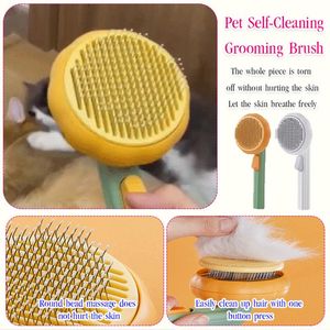 Peigne de toilettage pour animaux de compagnie, peigne citrouille auto-nettoyant pour chien, chat, chiot, outil de brosse de toilettage, élimine le sous-poil lâche, les poils emmêlés