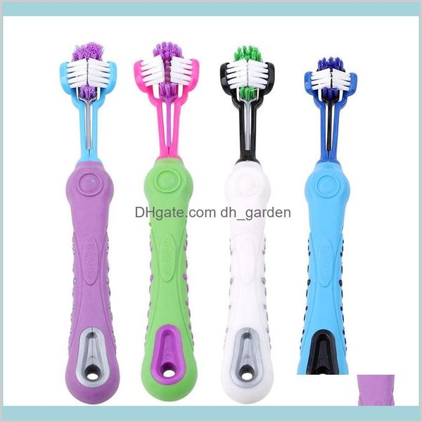 Fournitures de toilettage Maison Jardin Brosse à dents pour animaux de compagnie à trois côtés Vente de brosse Empêcher l'addition Mauvaise haleine Tartre Soins des dents Chien Chat Nettoyage