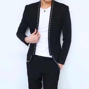Bruidegoms Pak Dongdamen Korea geklonken 2 -delige set geborduurde mannen Tuxedo Show Stage Sociale club Outfits Trajes de Hombre Men's Suits Blazers