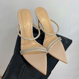 Grossi Rossi plate-forme strass pantoufles en daim sandales à talons hauts mules à talons hauts talons 105mm slip-on bout ouvert femmes chaussures de créateurs de luxe avec boîte