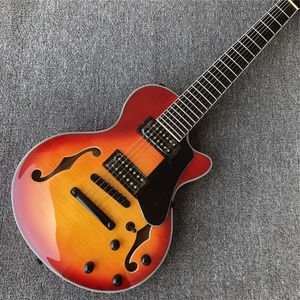 Accordeurs de verrouillage de guitare électrique à corps semi-creux Grote 7 cordes Sunburst Flame Maple