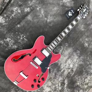 GROTE JAZZ Guitare électrique 6 cordes couleur rouge corps creux double trous F touche en ébèneSupport Costomization Freeshippings