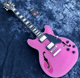 Grote Pink Maple Semi Hollow 335 Style Jazz Guitare électrique avec trous F