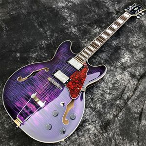 Grote Purple Burst Maple Semi Hollow Archtop Jazz elektrische gitaar F-gaten