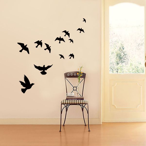 Groupe D'oiseaux Sticker Mural Noir Sculpté PVC Salon Canapé TV Fond Décoration Murale Stickers Art Autocollants Maison Papier Peint