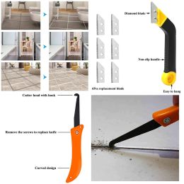 Retrait de coulis outils de calfeutrage bande de scie à crochet Cutter 6 lames de remplacement et 4 scellants pour le nettoyage des carreaux de balcon de salon