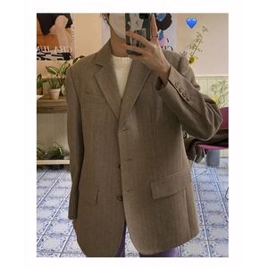 Grove Women Losse wollen visgraat verdikte Tweed Blazer korte rok set jas luxe pak Koreaanse stijl y2k kleding 240508