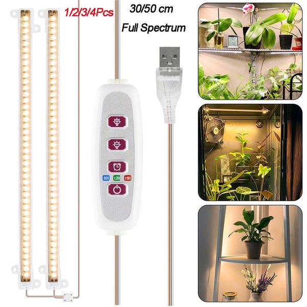 Grow Lights 1-4pcs LED Grow Light Strips Full Spectrum Sunlight Led Bars pour plantes Phyto Lamp 42-288 LED Phytolamp avec minuterie Dimmable P230413