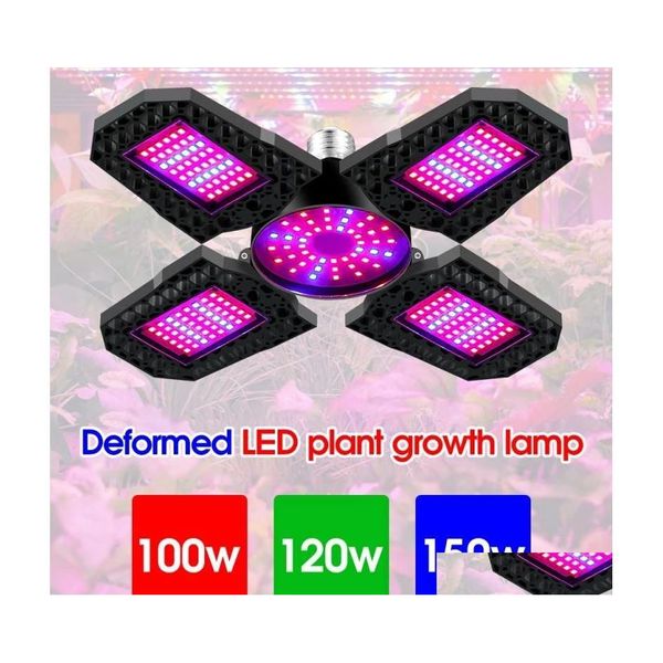 Grow Lights 100W 120W 150W Led Lampe de croissance des plantes E27 Déformation Pliante Grow Light 4 Feuilles Rouge Bleu Spectre Phytolamp Drop Delive Dhge7