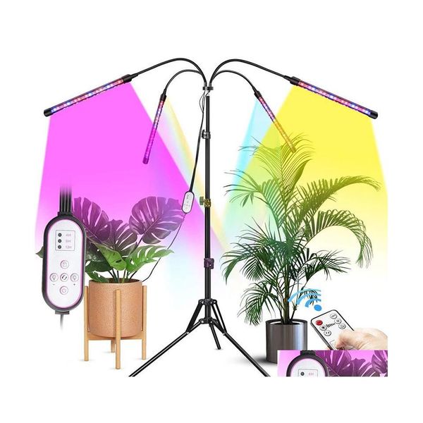 Grow Lights 4 têtes de lumière LED avec trépied pour plantes d'intérieur FL Spectrum Lampadaire Double contrôleurs 4/8/12H Minuterie Drop Delivery Ots89