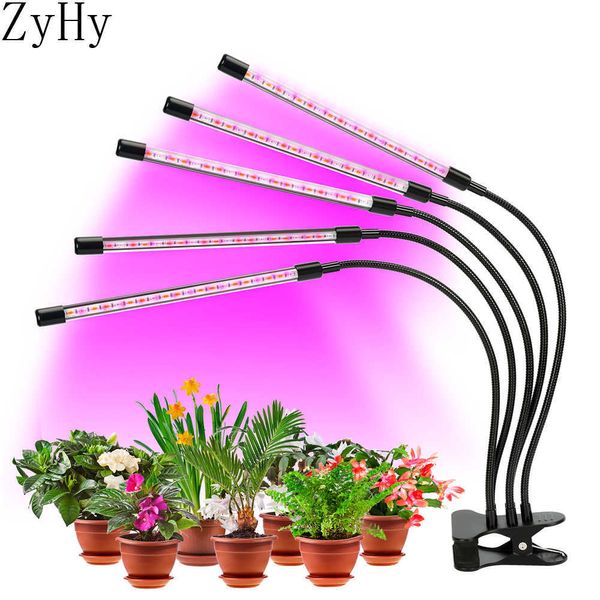 Grow Lights 45W 5 Heads LED Grow Light Full Spectrum Phyto Lamp USB Clip-on Grow Lamp para plantas de interior Plántulas Flower Tent Box Fitolampy P230413