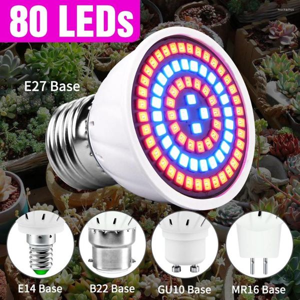 Cultiver des lumières 80LED E27 LED à spectre complet lumière E14 fleur semis hydroponique lampe GU10 plante ampoule éclairage MR16 Phyto 220V