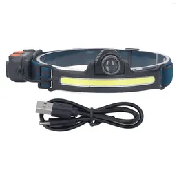 Cultivez des lumières LED Lampe frontale de travail de pêche Source d'éclairage stable Lampe frontale avec capteur d'inondation 2000mAh 2 modes USB Charge COB ABS pour garage