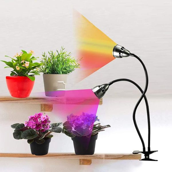 Luces de cultivo, luz LED para plantas de interior, espectro completo, Clip de escritorio de doble cabeza, planta de semillero, floración, tiempo de cuello de cisne ajustable