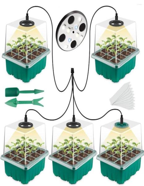 Kit de bandejas para iniciación de semillas de plantas con luces de cultivo, bandeja para plántulas con agujeros de cultivo ligeros para invernadero, 60 celdas por paquete de 5, 4009930