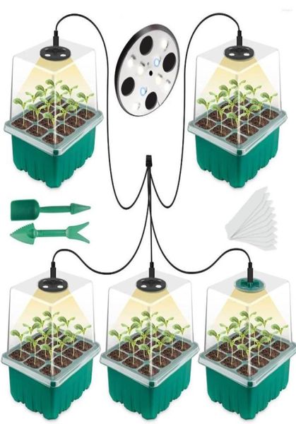 Kit de bandejas de inicio de semillas de plantas con luces de cultivo, bandeja de plántulas con agujeros de cultivo ligeros para invernadero, 60 celdas por paquete de 54638281