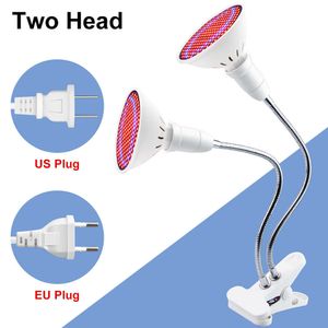 Kweeklichten planta's groeiende lampen led dual head groei licht lamp rood blauw uv ir lichten clip voor vegetarische indoor e27 groen huis led indoor groei p230413