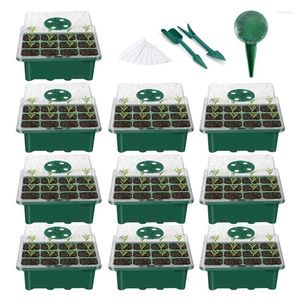 Grow Lights SV-10 Pack Bandejas de inicio de semillas Kit de germinación de plantas con cúpula y base ajustables en humedad Incluye dispensador de semillas de siembra