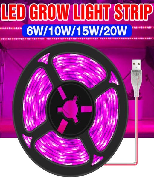 Luces de crecimiento USB Phytolamps de espectro completo Luz LED 5V Crecimiento de plantas 05 1 2 3M Tira flexible Tienda impermeable Lámpara de semillas 7044752