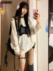 Grunge Hole T-shirt Women Fashion Star Print Y2K Aesthetic Loose Tees Kpop Fairycore gescheurde t-shirt Harajuku Gothic Streetwear 240325