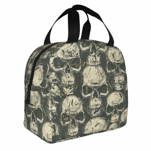 Estilo grunge calaveras siniestas bolso de almuerzo aislante halen fiesta reutilizable bolsita de bolsas de almuerzo Trabajo de comidas al aire libre D2XH#