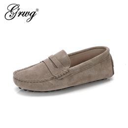 Grwg schoenen dames echte lederen lente platte schoenen casual loafers glijden op dames flats schoenen mocassins dame rijschoenen 240422