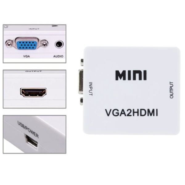 GRWIBEOU VGA TO HDMI-Compatible Converter Box 1080p Mini Adaptateur audio vidéo VGA pour PC OPTOP HDTV Projecteur VGA2HDMI Adaptateur