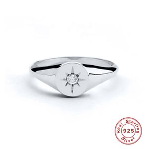 GS 925 Sterling zilveren ringen voor vrouwen ronde achtpuntige ster zirconia diamanten ring anel masculino luxe sieraden cadeau