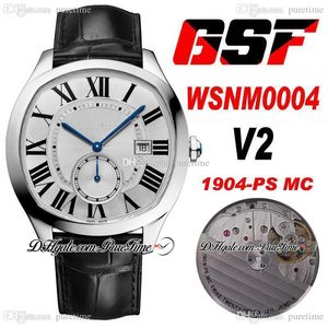 GSF V2 Drive WSNM0004 1904-PS MC automatische herenhorloge stalen case zilver getextureerde wijzerplaat zwart Romeinse markeringen lederen band horloges super editie puretime b2