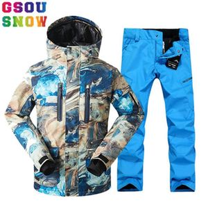 Gsou Snow Brand Ski Suit Men Ski Veste Pantalon Snowboard Snowboard Suisse de ski de montagne imperméable Hiver Male Sport Outdoor ClothingT199851191