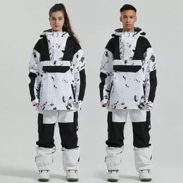 Gsou neige vêtements de Ski femmes homme pull à capuche réfléchissant tendance vêtements de Ski épaissi chaleur imperméable équipement de Ski combinaison de Ski 240111