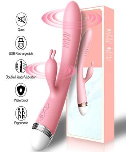Gspot Lapin Double Vibrateur Pour Femme Strapon Masturbation Clitoris Stimulateur Godes Étanche Rechargeable Adulte Sex Toys Y195549273