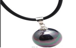 GT 820 mm Black Sea Shel Perle Pendant Collier en caoutchouc noir 925 Silver Blue Lotus225R3925017