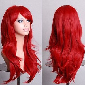 Livraison gratuite mode multicouche moelleux rouge longue ondulée Cosplay perruque de cheveux