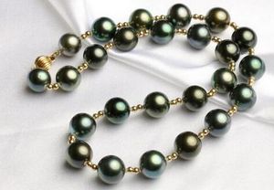 Livraison Gratuite Tahiti noble 10-11mm collier de perles de paon vert 18 pouces 14k