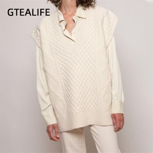 Gtealife Femmes Gilet Simple All-Match Style Col V Pull Tricoté Loisirs Étudiant Sans Manches Femme Vintage Pull Gilet 211006