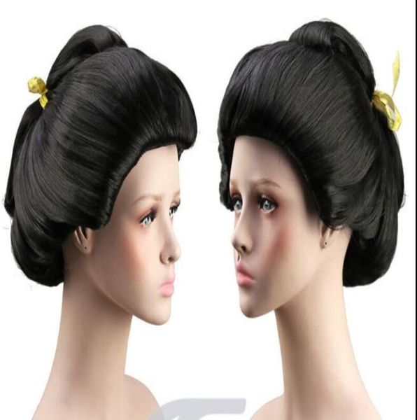 GtgtgtNew Mode Cosplay femmes039s Noir Geisha Perruque Pleine Perruques Plaque Cheveux Anime Wig6256053