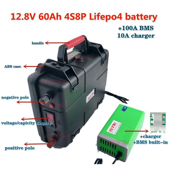 GTK 3 uds 12V 60Ah batería recargable 4S8P 32700 LiFePo4 con bms inteligente para fuente de alimentación de barco pesquero + cargador 10A