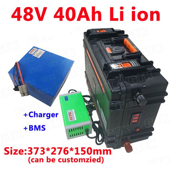 Batterie lithium-ion GTK 48V 40Ah avec BMS pour véhicules électriques alimentation outils électriques de stockage d'énergie solaire + chargeur