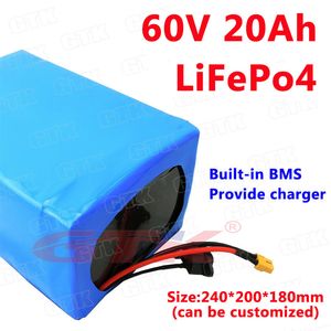 GTK 60V 20AH lithium batterij 20s 3.7V LIFEPO4 met BMS voor 1500W elektrische scooter motorfiets ebike + 73v 3A-oplader