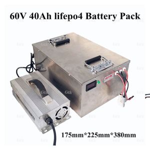 GTK lifepo4 battery pack 60v 40ah steel box battery for 2500w motor power electric fishing boat solar system+5A charger