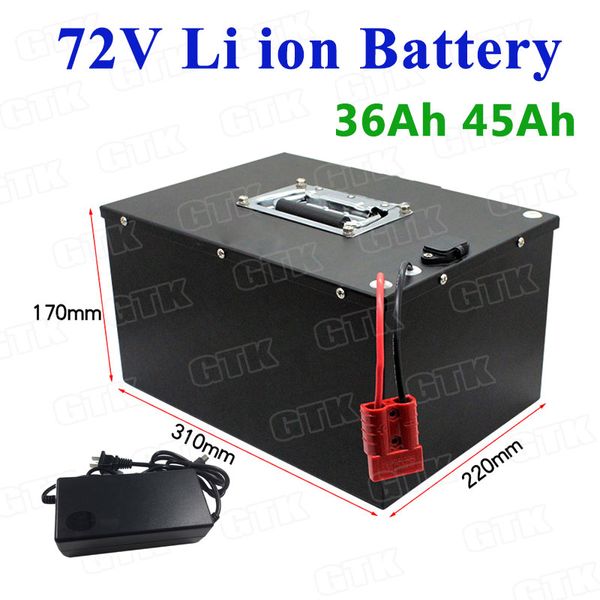 Batterie lithium-ion GTK 72V 36Ah/45Ah avec boîte en acier BMS intégré pour tricycle électrique 3600w électrocar électrombile + chargeur 5A