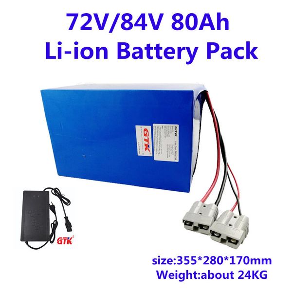 Paquete de batería de iones de litio GTK 72V 84V 80Ah con celda de bolsa de iones de litio recargable BMS para almacenamiento de energía vehículos militares de turismo